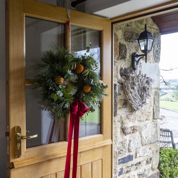 Christmas wreath at Higher Scholes Cottage, Haworth